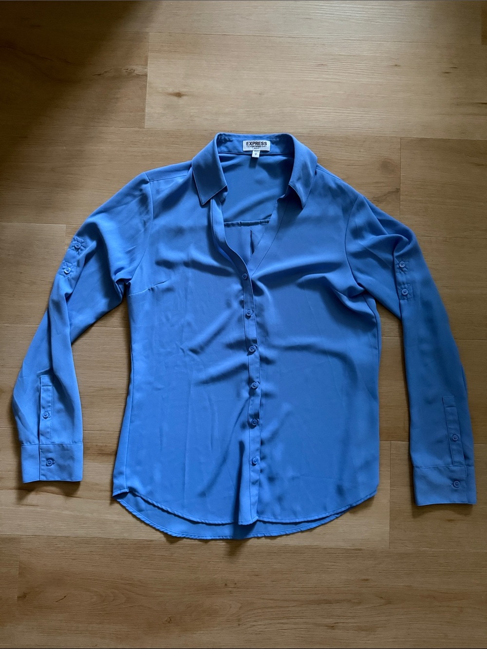 Express Women's Bright Blue Long-Sleeve Button Shirt